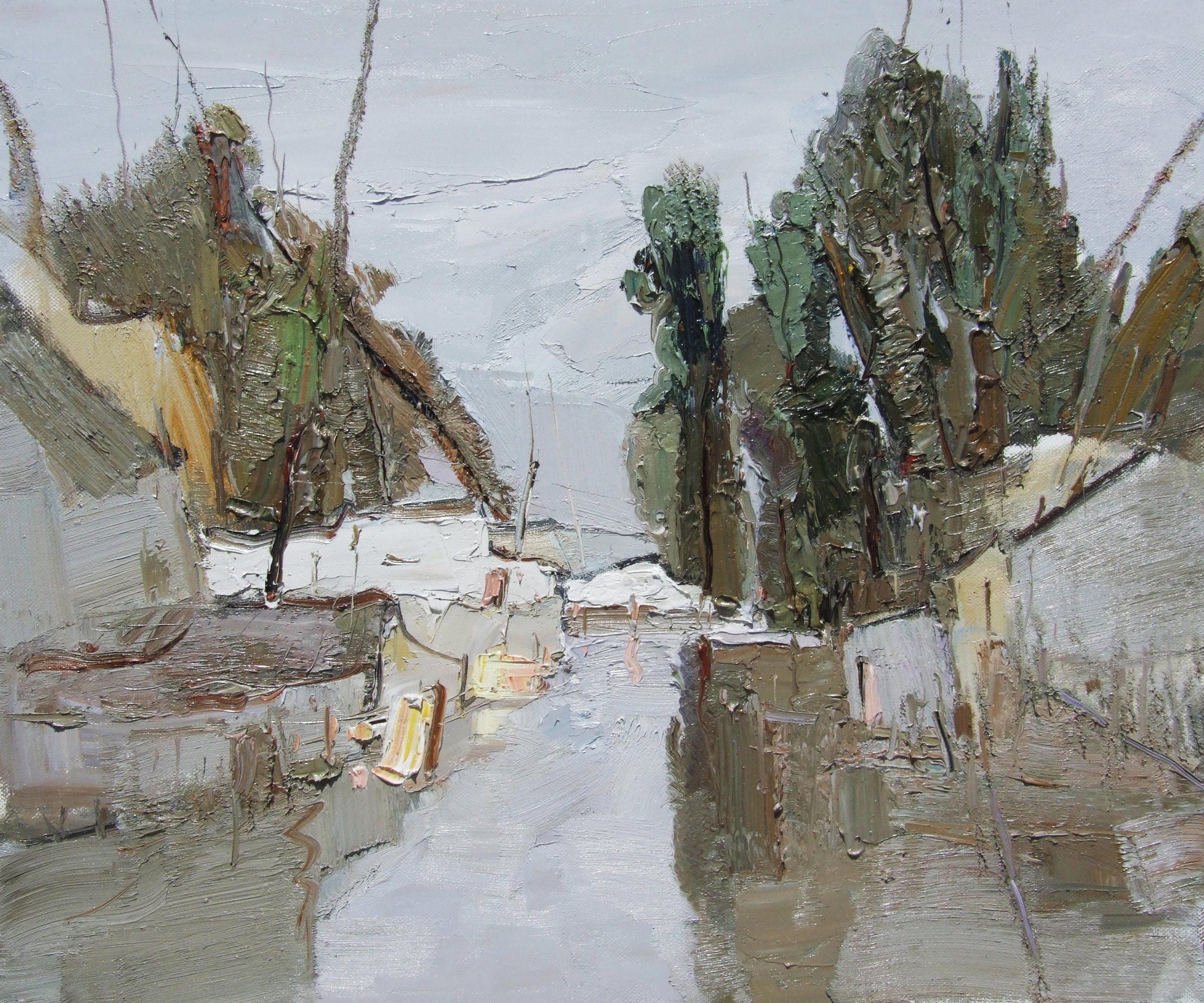 Rainy Village Lane