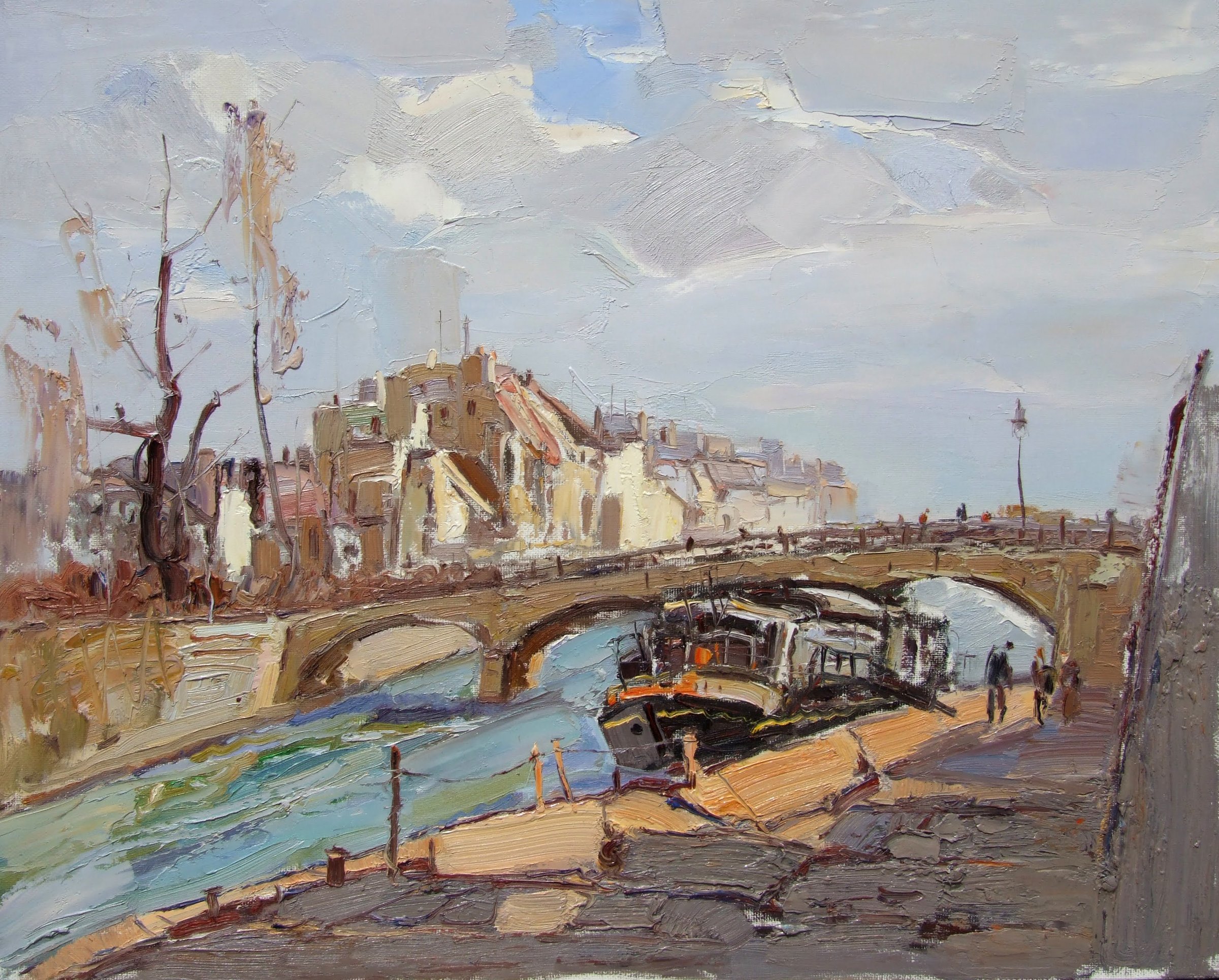 Bridge and Barges on the Seine