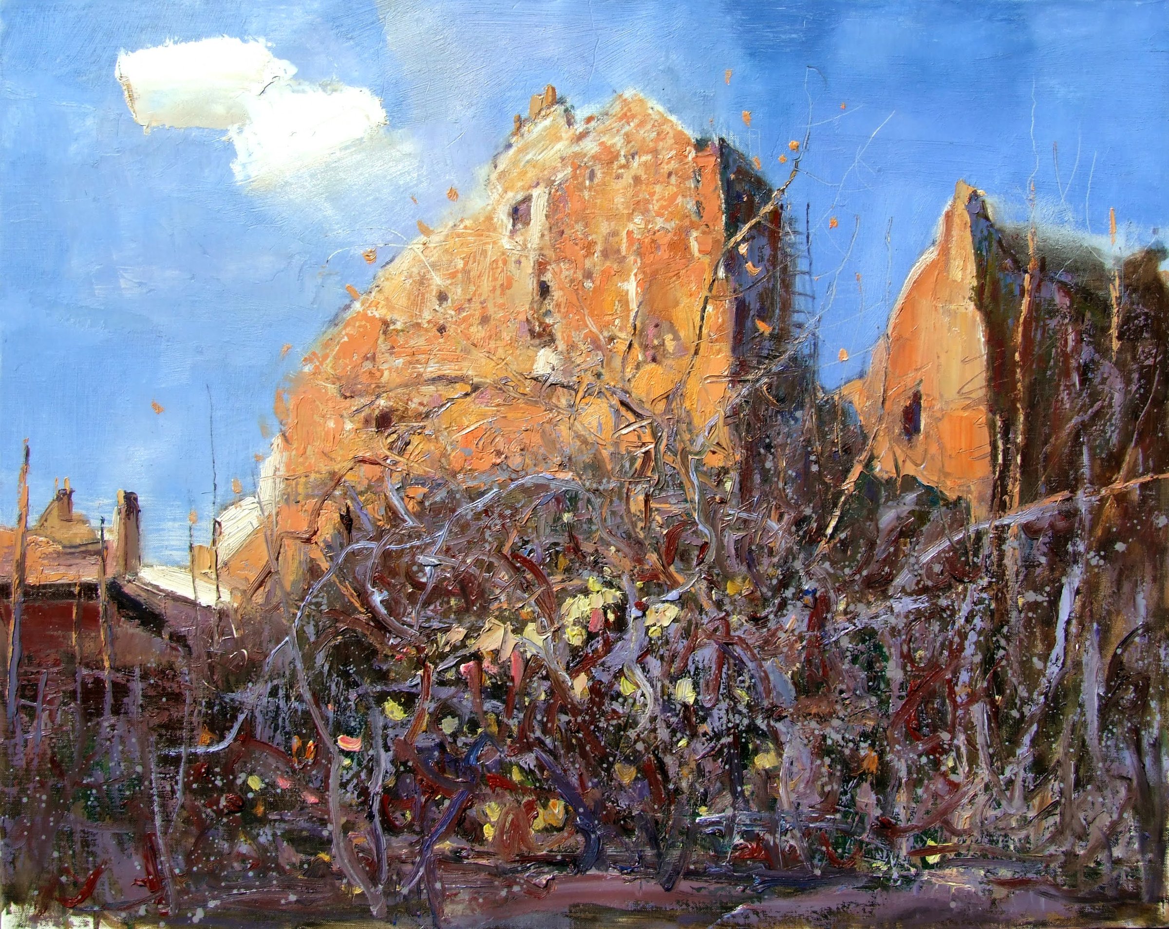 Church and Autumn Orchard